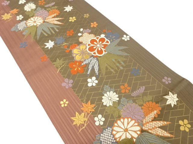 アンティーク　笹梅に楓模様織り出し袋帯（材料）